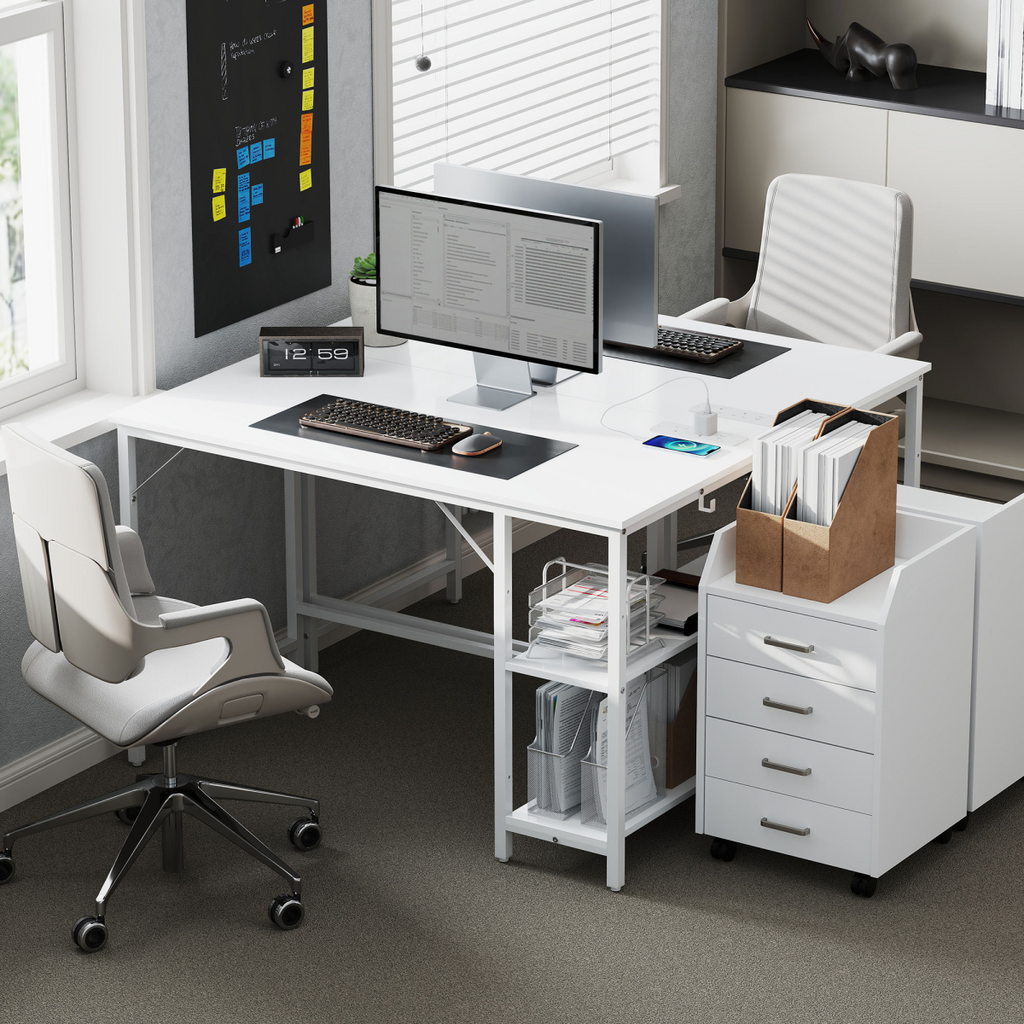 HOMCOM 120 x 60 cm Home Office Desk Reversible Study Table for Bedroom White