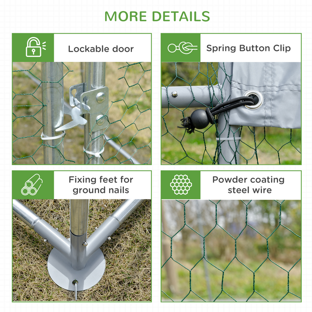 Chicken Run One Room Galvanised Chicken Coop Hen House w/ Cover 2.8 x 1.9 x 2m