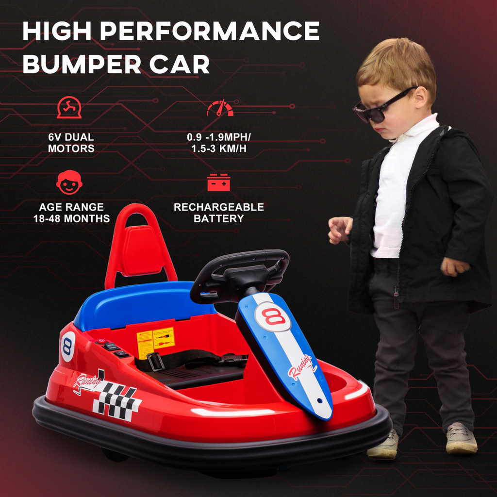 HOMCOM 6V Kids Bumper Car, 360-Degree Rotation Waltzer Car with 2 Speeds - Red