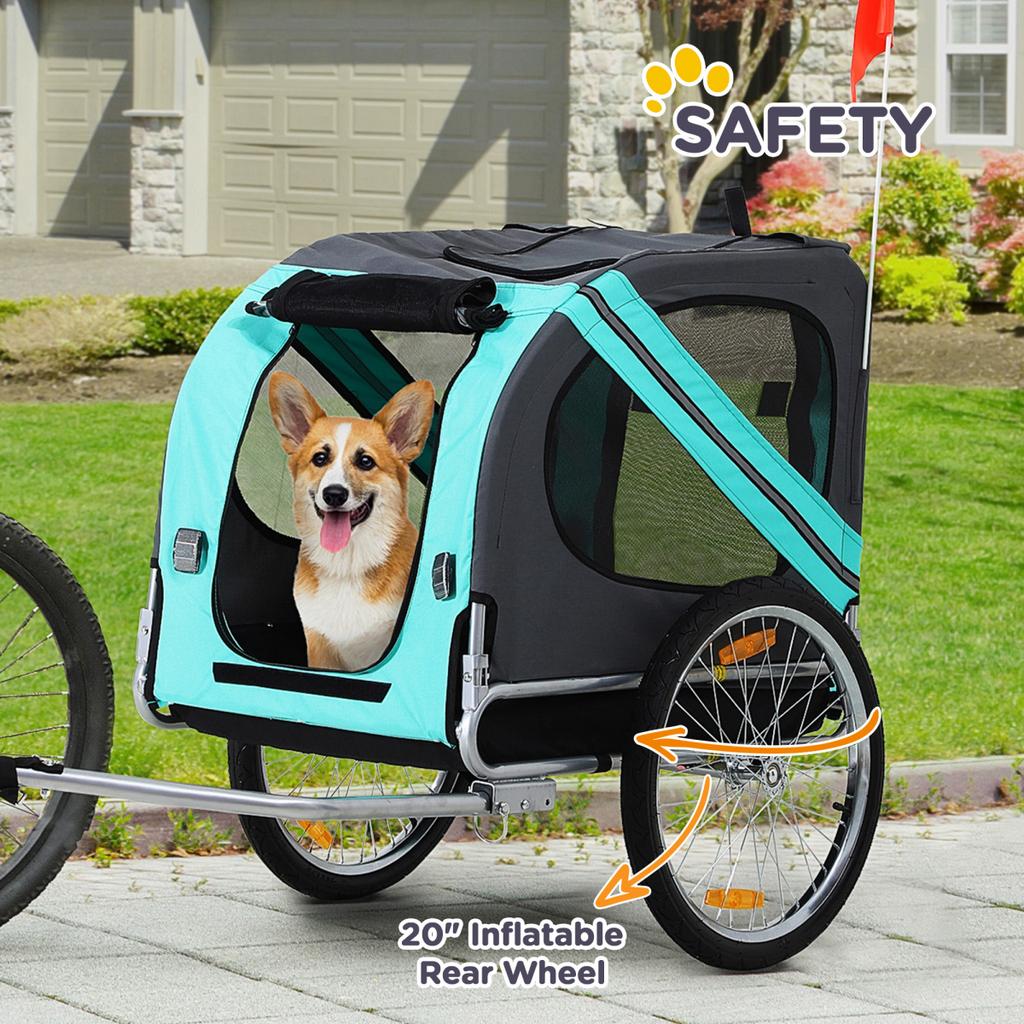 Pet Bicycle Trailer Dog Cat Bike Carrier Water Resistant W/ Hitch Coupler Green