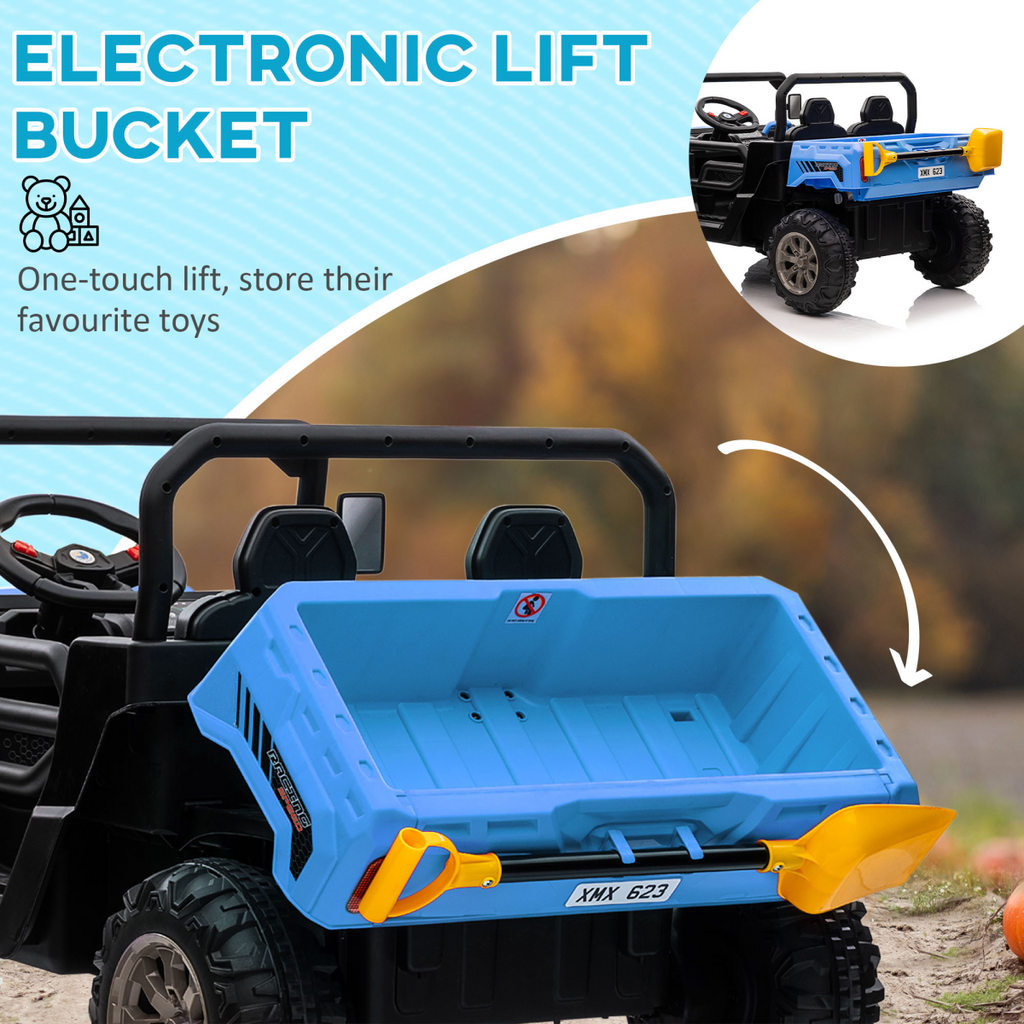 HOMCOM 12V Two-Seater Kids Electric Ride-On Car with Electric Bucket - Blue