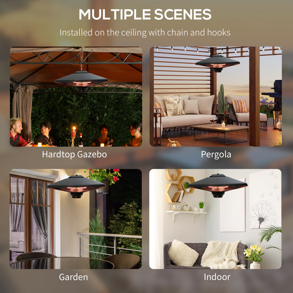 Outsunny 2kw Electric Heater LED Halogen Heating Hanging Light Outdoor Remote
