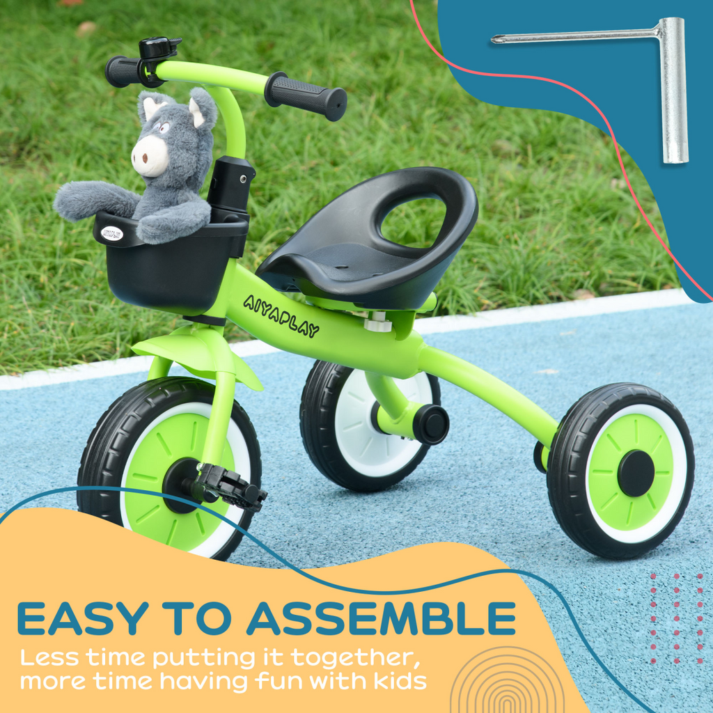 AIYAPLAY Trike with Adjustable Seat Basket Kids Tricycle for 2-5 Years Old Green