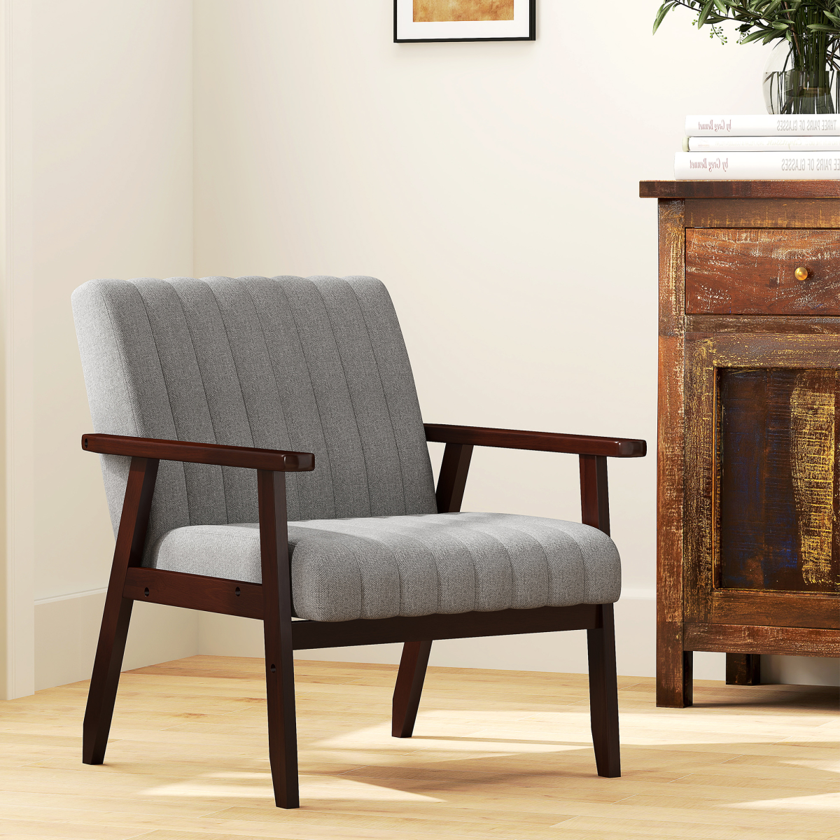 HOMCOM Modern Accent Chair Upholstered Armchair for Bedroom Living Room Grey
