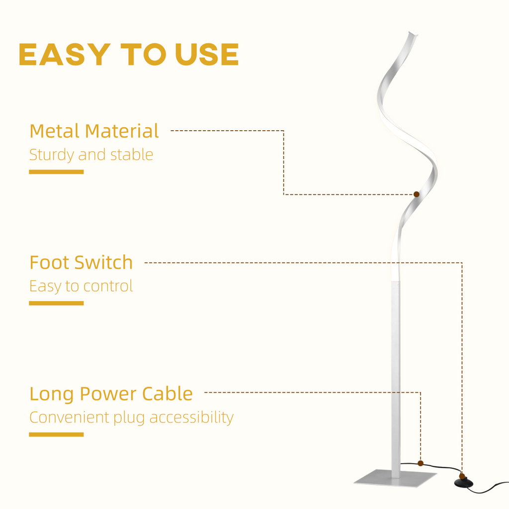 Spiral Floor Lamp for Living Room with 3 Adjustable Brightness, Silver HOMCOM