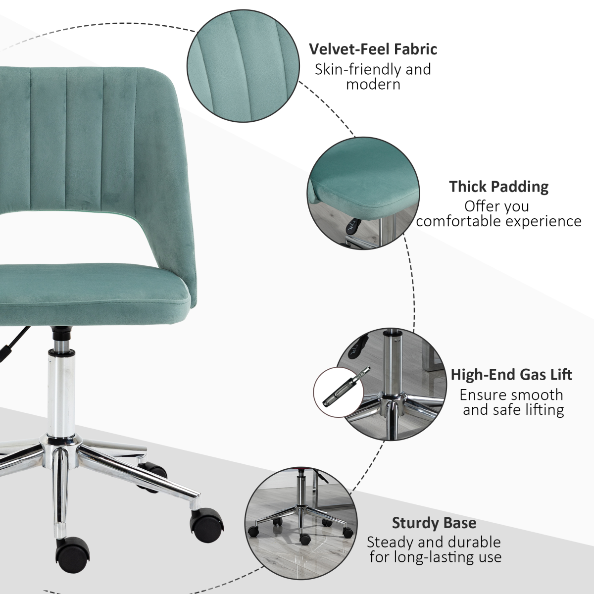 Swivel Office Chair Velvet Fabric Scallop Shape Computer Desk Chair Green