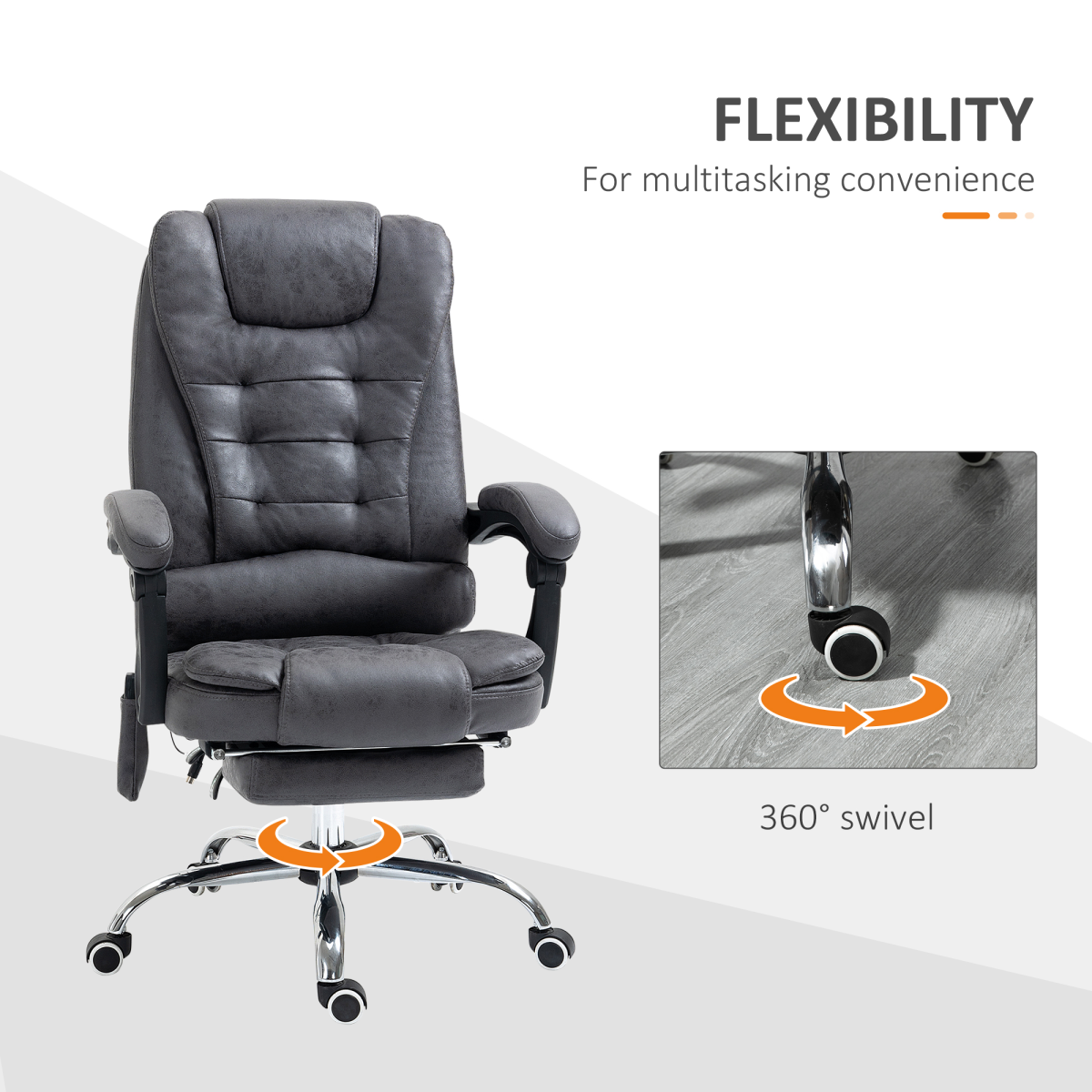 Vintage High Back Heated Massage Office Chair with 6 Vibration Points, Dark Grey