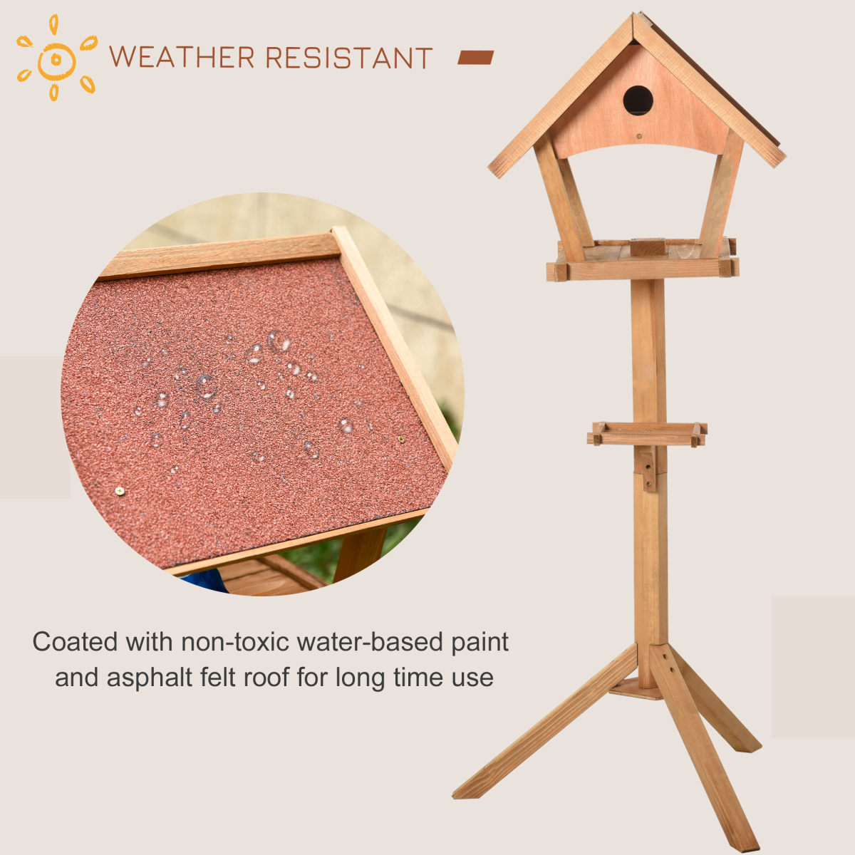 Wooden Bird Feeder Stand for Garden Pre-cut Weather Resistant 49 x 45 x 139cm