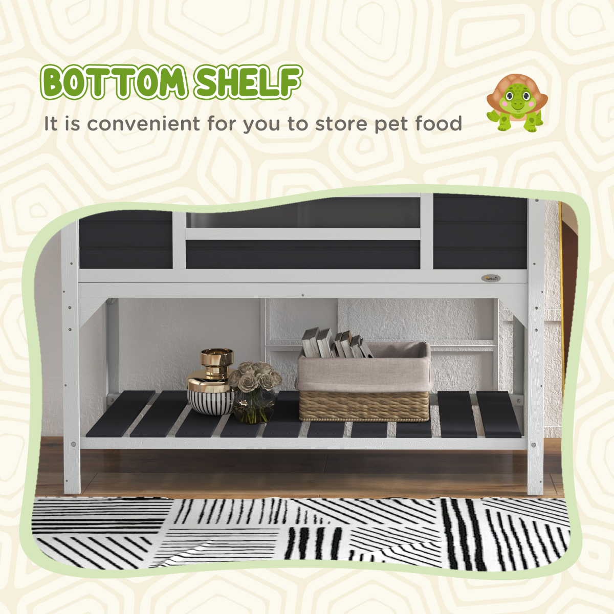 PawHut Tortoise House w/ Adjustable Lamp Holder, Openable Lid, Dual Main Houses