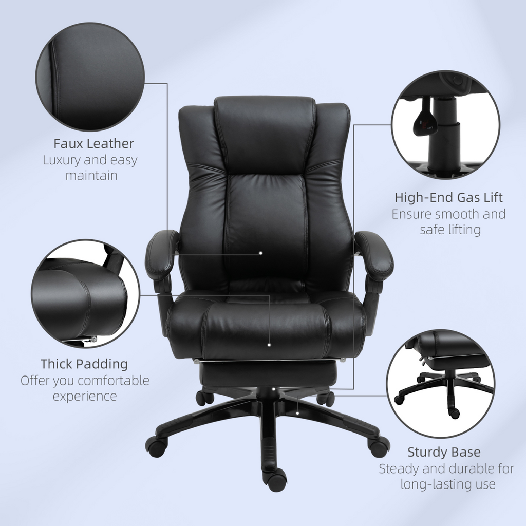 Executive Home Office Chair High Back Recliner, with Foot Rest, Black Vinsetto