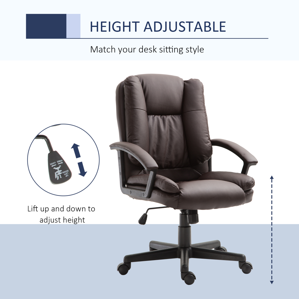 Swivel Executive Office Chair Mid Back PU Leather Chair with Arm, Brown HOMCOM