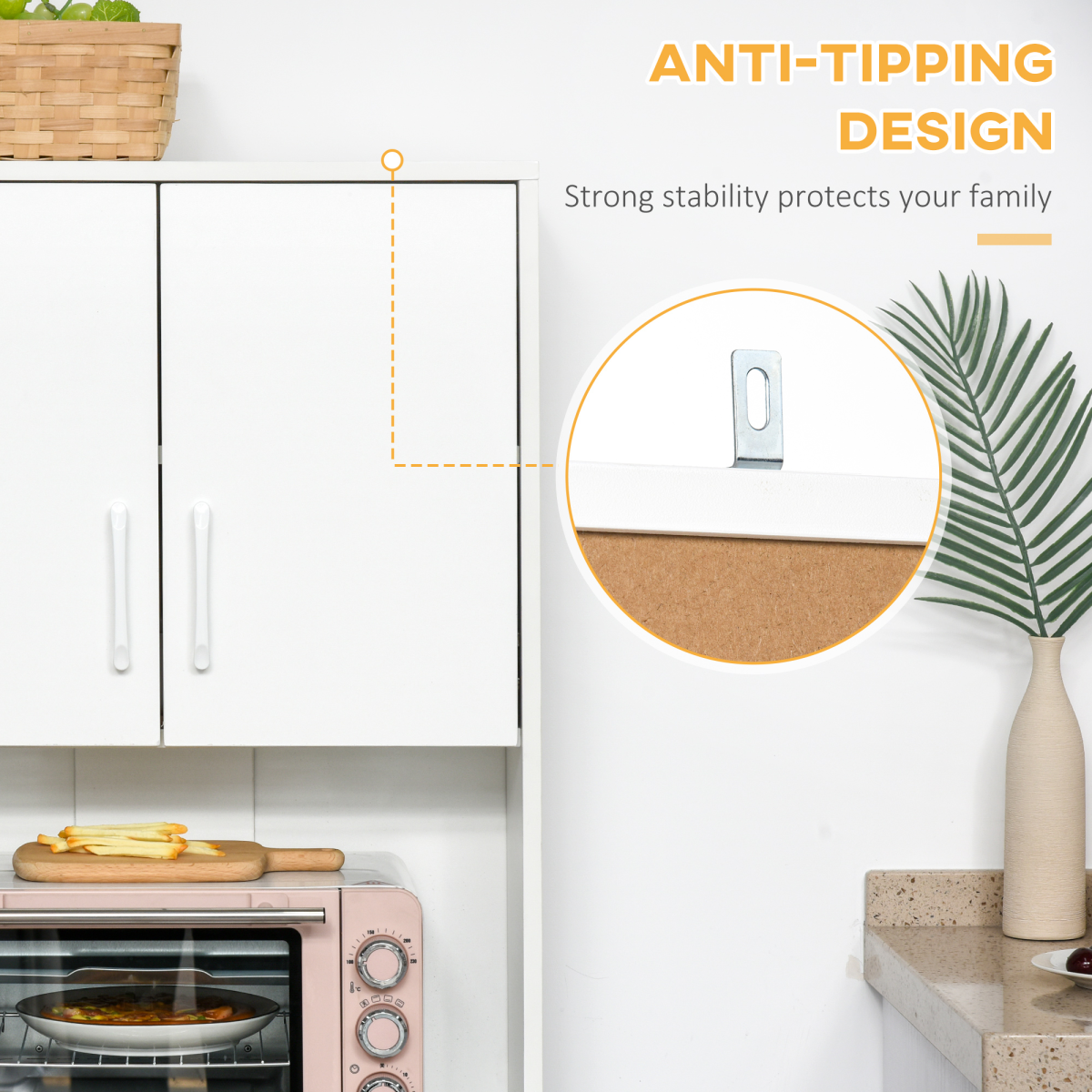 Kitchen Buffet Storage,2 Cabinets, 3 Drawers , 60x40x150cm, White