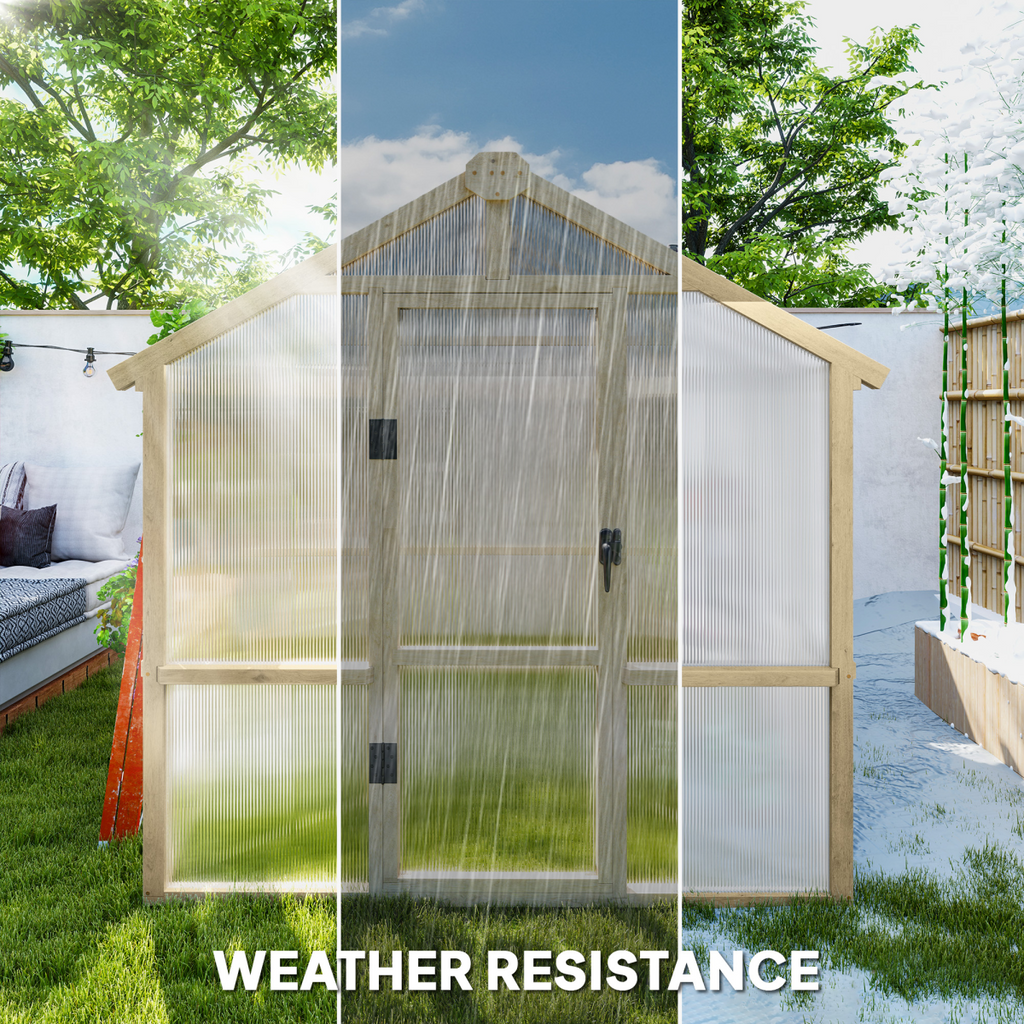 Outsunny 6.6 x 6ft Wooden Polycarbonate Greenhouse with Lockable Door, Brown