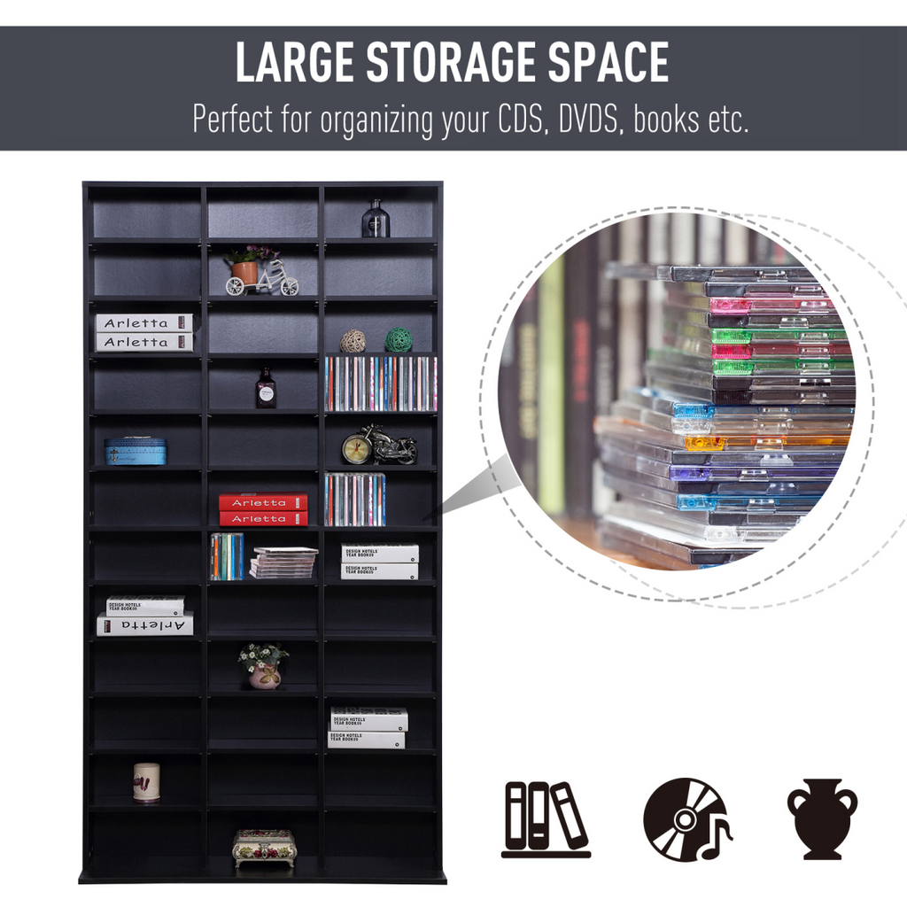 HOMCOM CD DVD Media Storage Shelves Display Shelf Racks Wooden Frame Black
