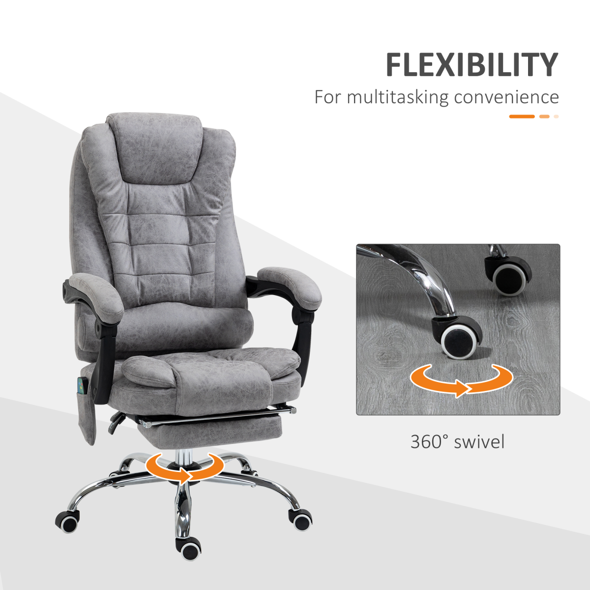 Vintage High Back Heated Massage Office Chair with 6 Vibration Points, Grey