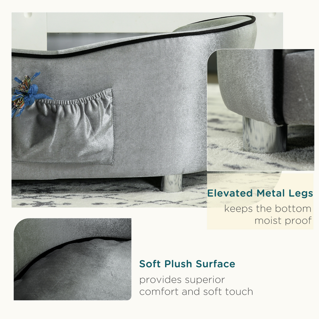Modern Dog Sofa Couch Puppy Bed Kitten Lounge w/Storage Pocket Removable Cushion