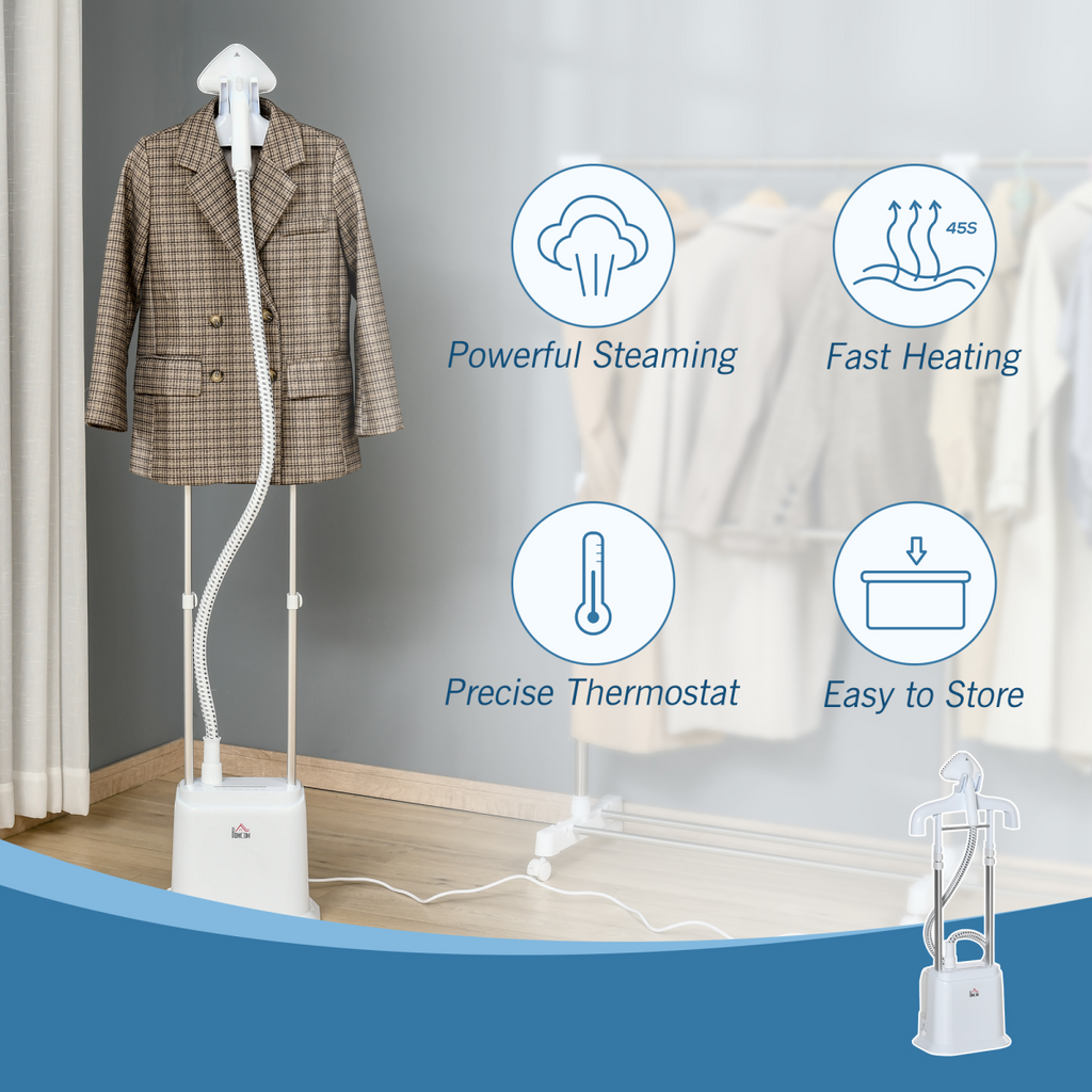 Upright Garment Clothes Steamer, 45s Fast Heat-up, 1.7L Tank White with