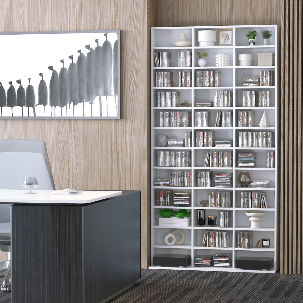HOMCOM CD DVD Media Storage Shelves Display Shelf Racks Wooden Frame White