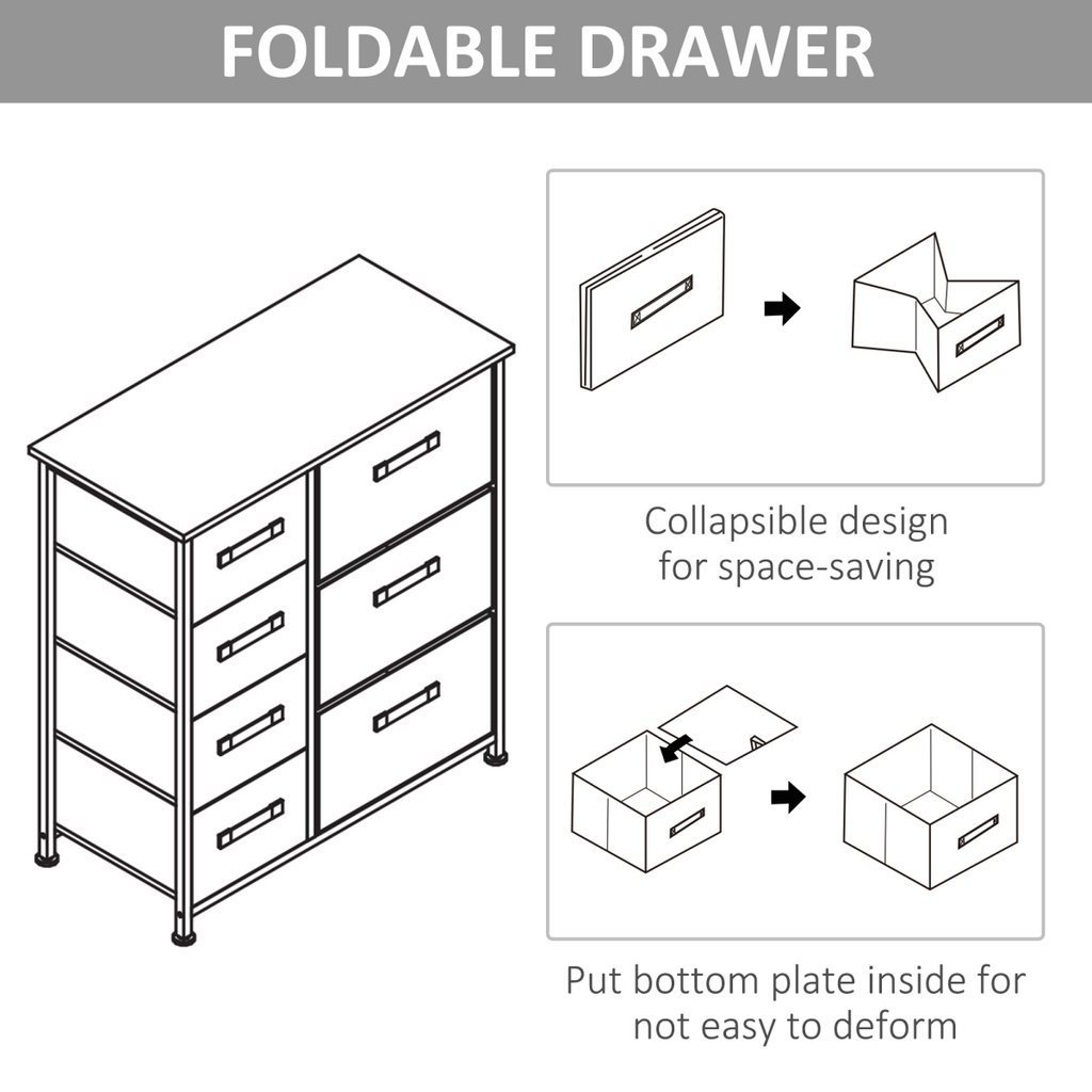 7 Linen Drawers Cabinet Organizer Adjustable Feet White, Oak and Light Grey
