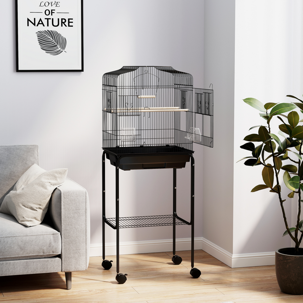 PawHut Bird Cage for Budgie Finch Canary Parakeet W/ Stand Tray Black