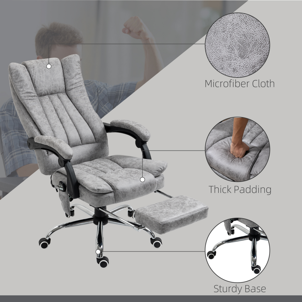 6-Point Vibrating Massage Office Chair with Microfibre Upholstery Arms Grey