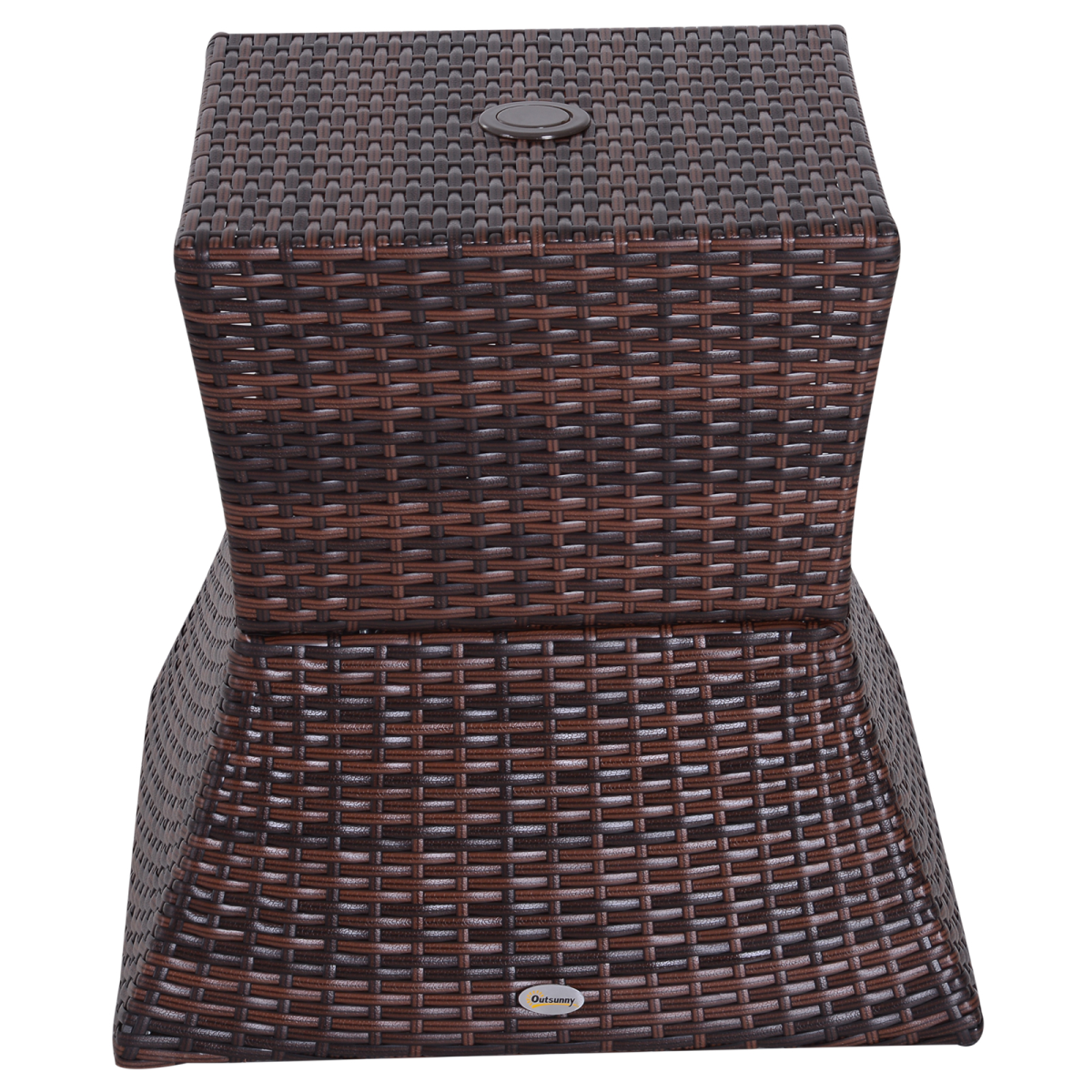 Outsunny Rattan Wicker Tea Coffee Table w/ Umbrella Hole Storage Space Brown