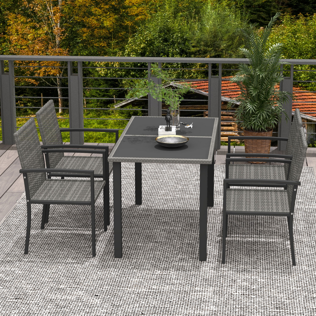 Outsunny 4 Seater Rattan Garden Furniture Set with Glass Tabletop - Grey