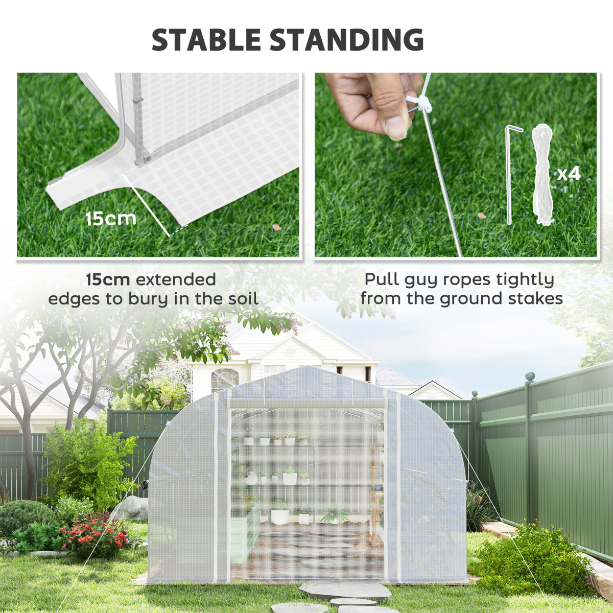 Outsunny Polytunnel Greenhouse W/ Roll-up Sidewalls, Mesh Door, 6 x 3 x 2m