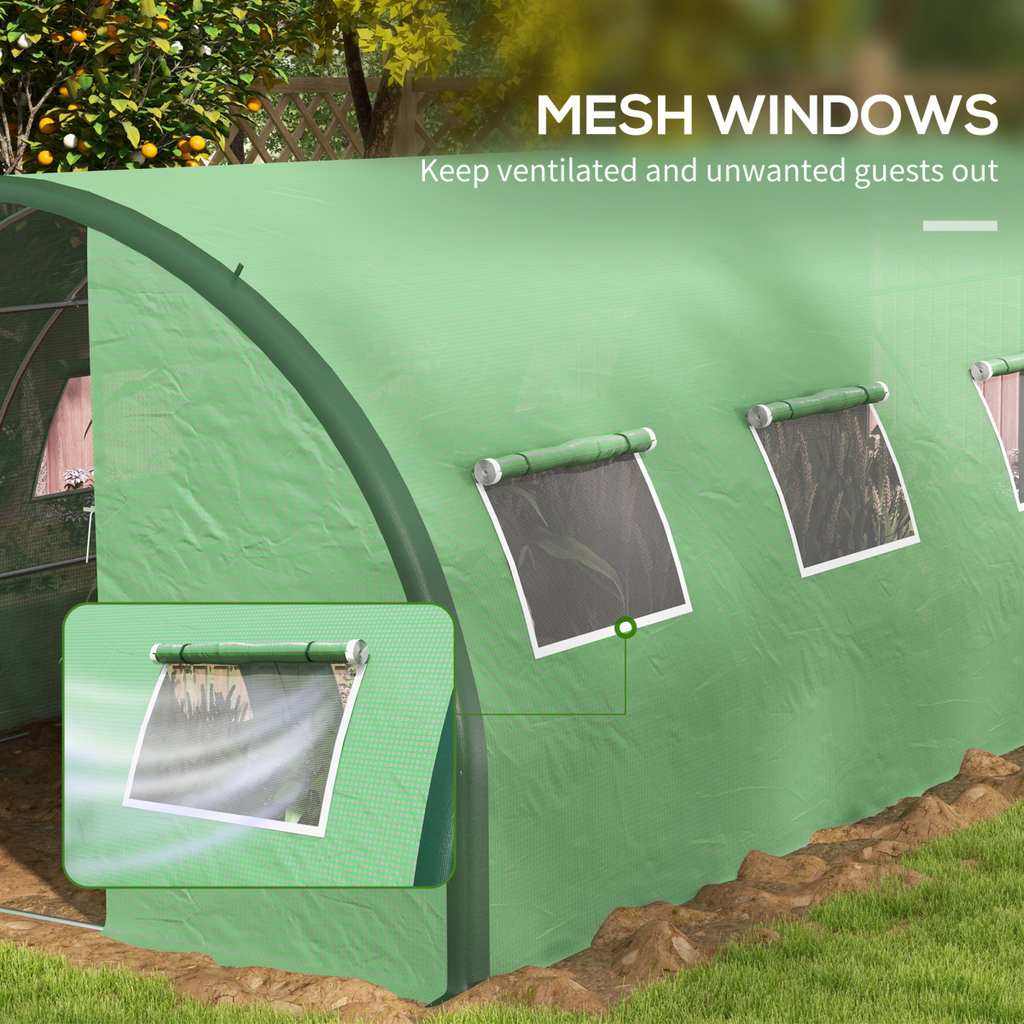 Outsunny Tunnel Greenhouse, Upgraded Structure, Hinged Doors, 6 x 3(m), Green
