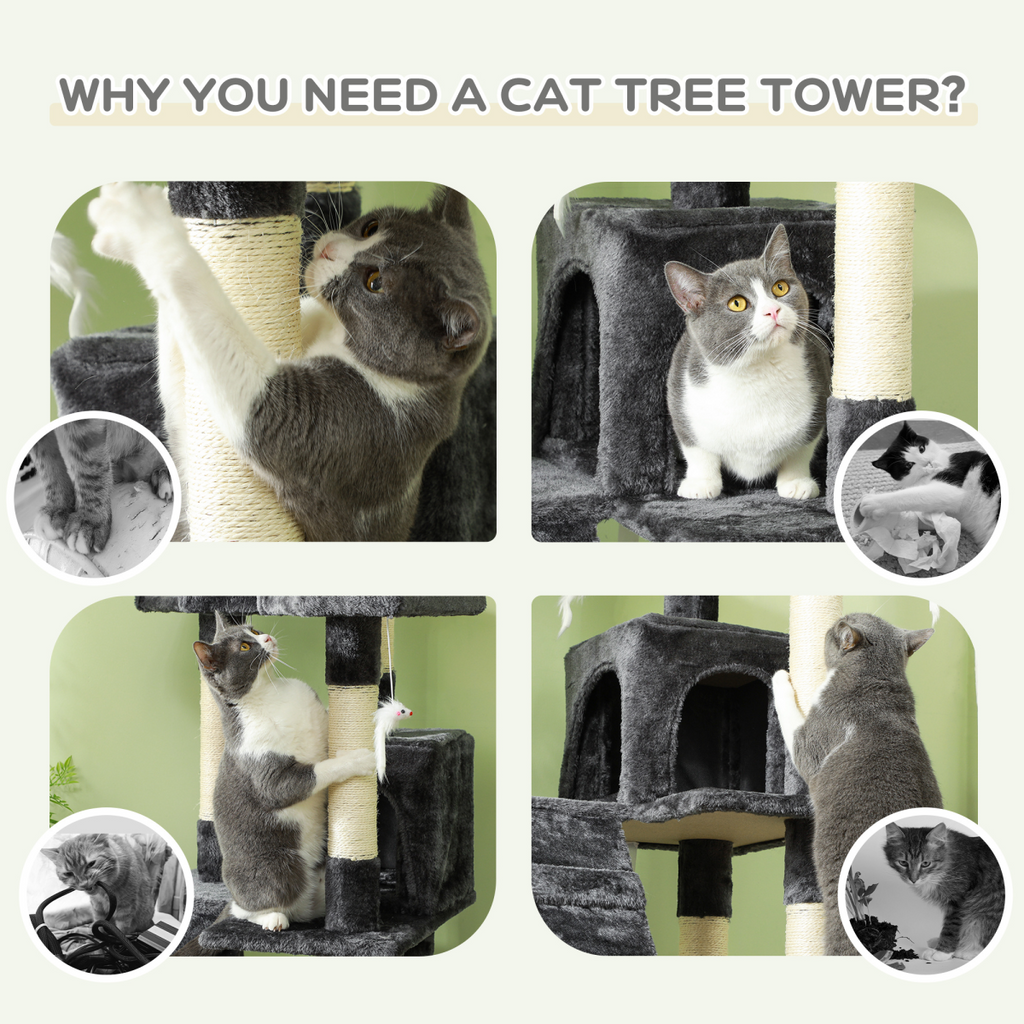 PawHut Cat Tree Scratcher Activity Centre, Condo Scratching Post Toy Bed