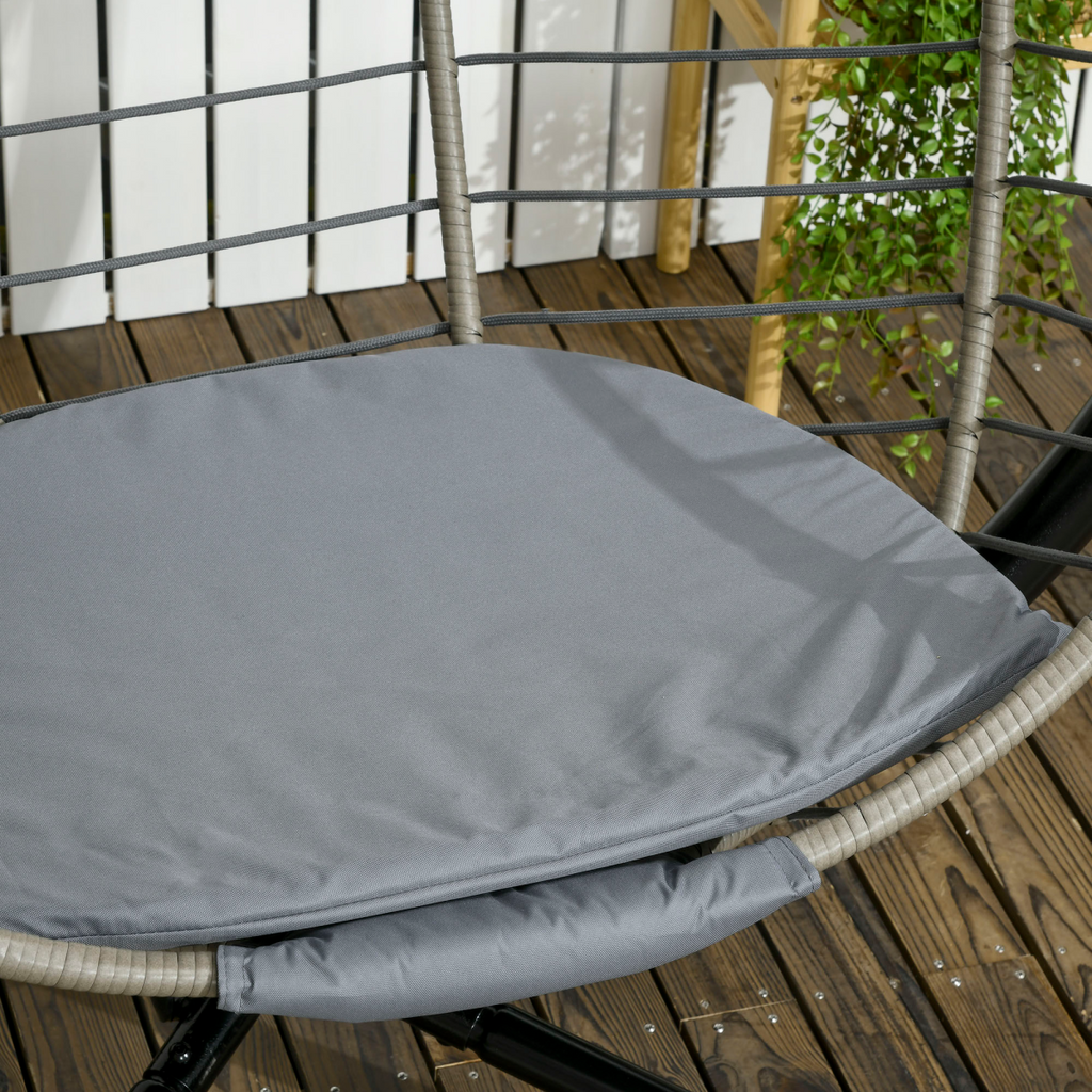 Outsunny PE Rattan Hanging Swing Chair w/ Stand & Cup Holder, Grey