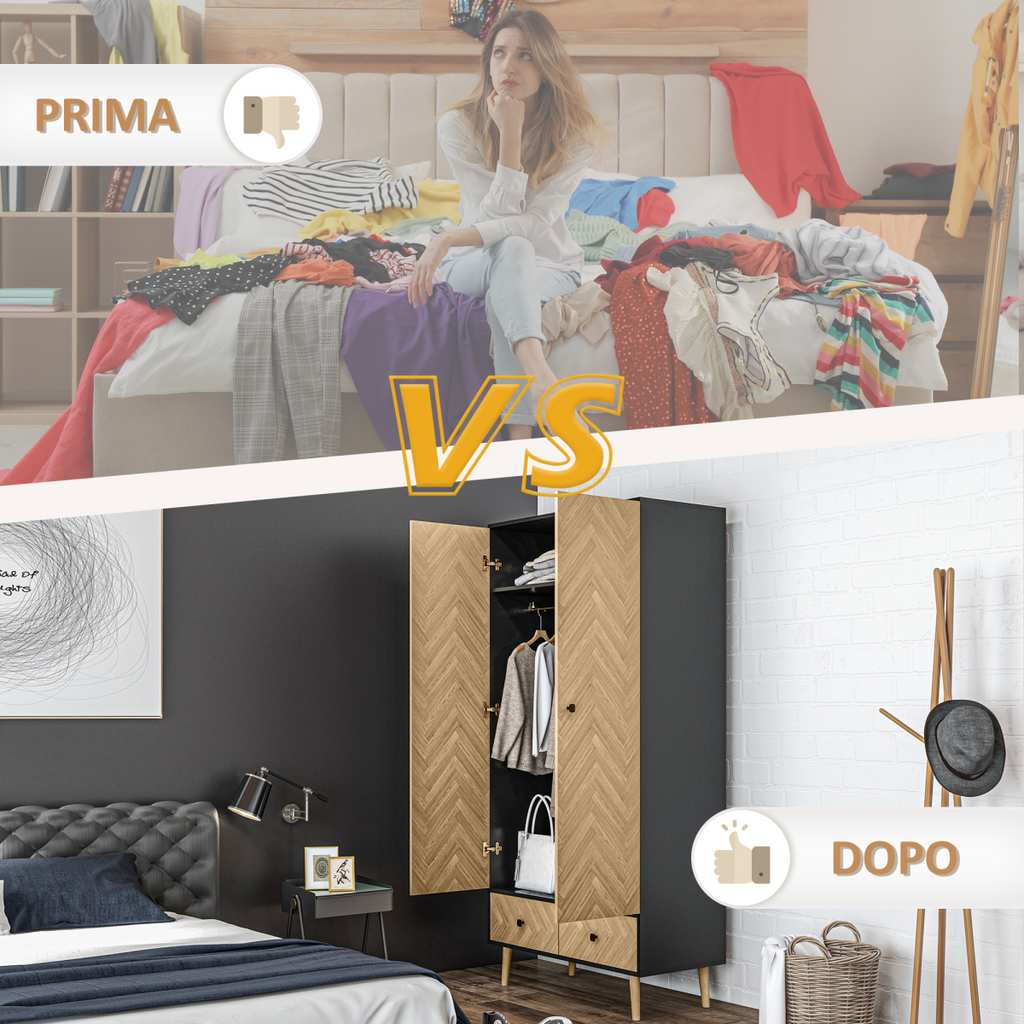 Wardrobe Cabinet Wood Grain 90x50x190cm-Grey/Oak