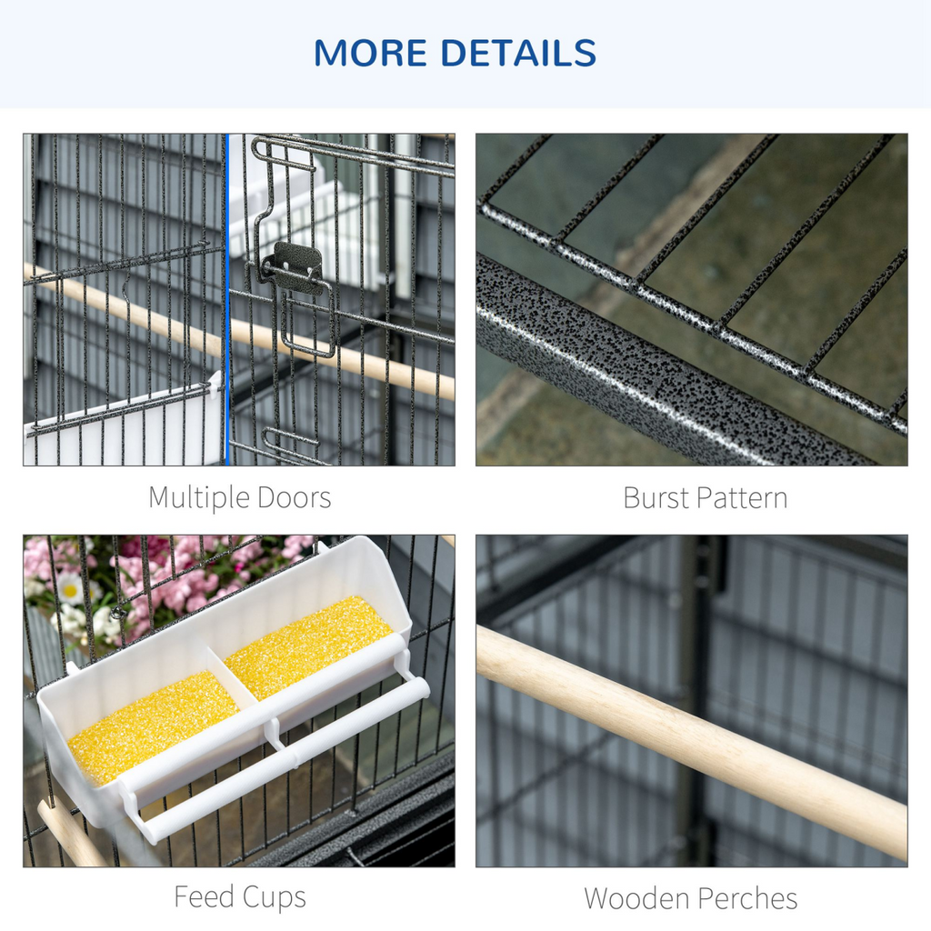 Bird Cage Aviary for Budgies Canaries w/ Rolling Stand Slide-Out Tray, Grey