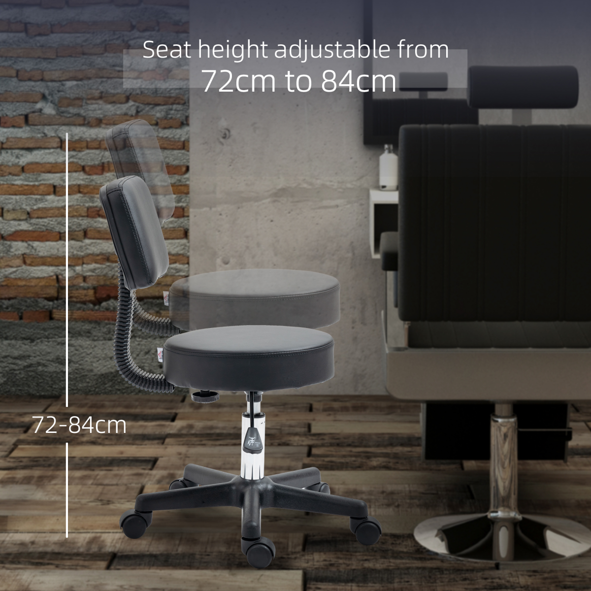 Beautician's Adjustable Swivel Salon Chair with Padded Seat Back 5 Wheels Black