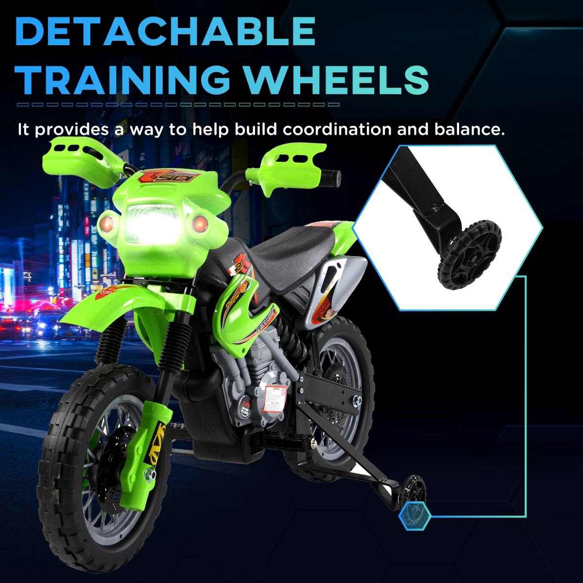 6V Kids Electric Motorbike Motorcycle Ride On for 3-6 Years Green