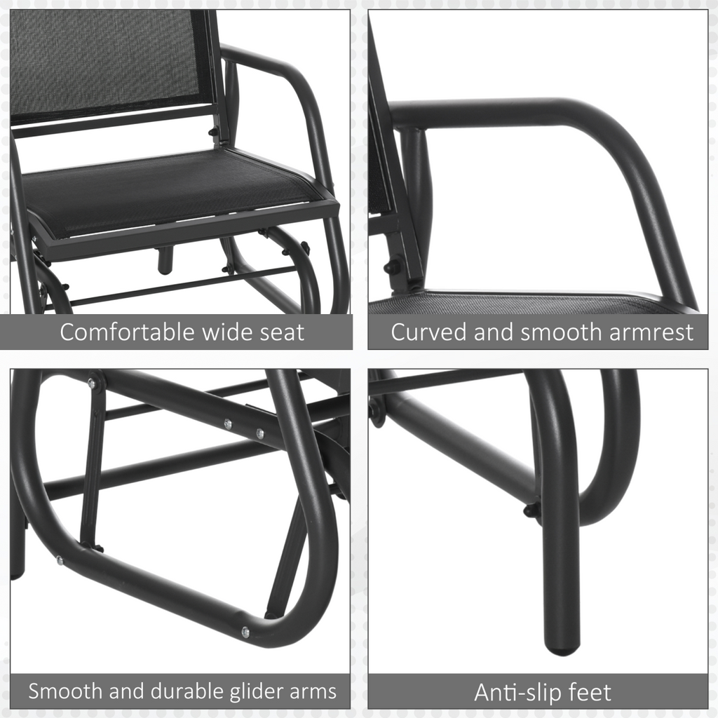 Outdoor Gliding Swing Chair Garden Seat w/ Mesh Seat Curved Back Steel Frame