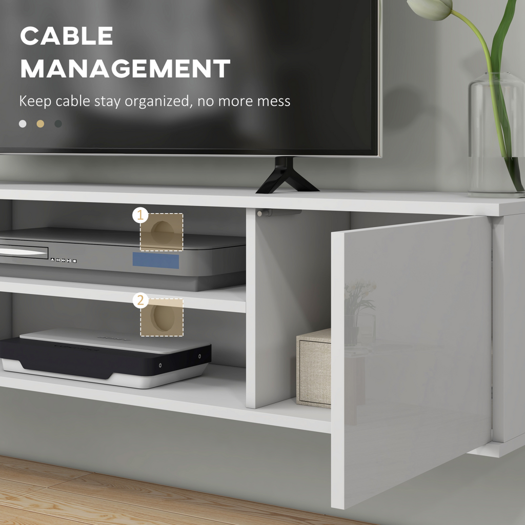 HOMCOM Floating TV Unit for 60" TVs W/ Shelves and Cabinets, White