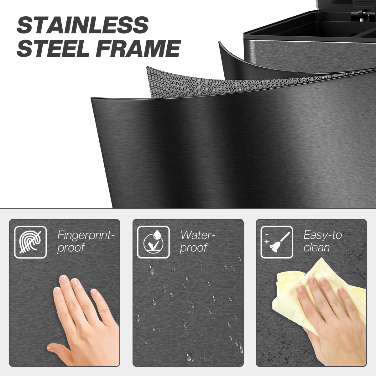 HOMCOM 3 x 20L Triple Kitchen Bin Pedal Bin for Recycling and Waste, Black
