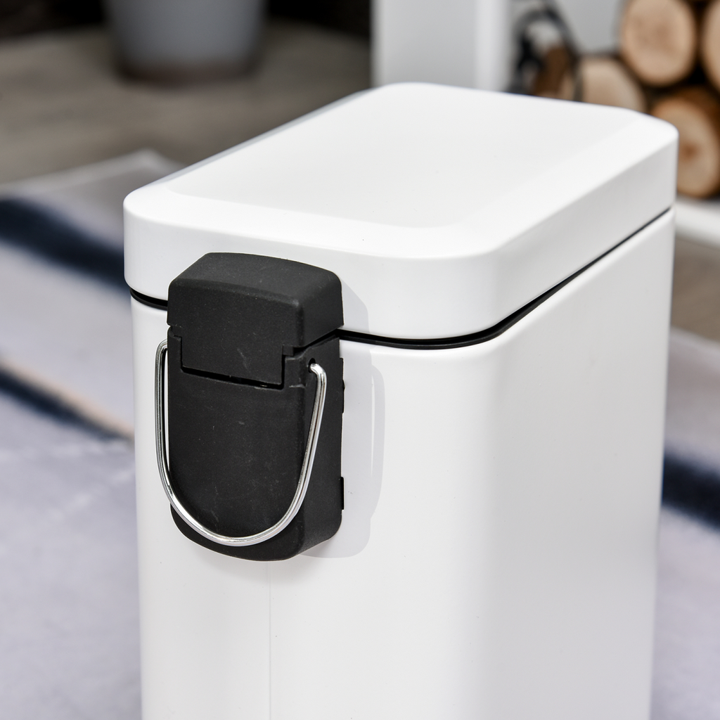 5L Rectangular Steel Pedal Bin White