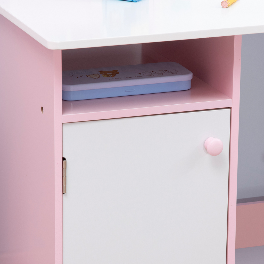 HOMCOM 2 PCs Childrens Table and Chair Set with Whiteboard Storage - Pink