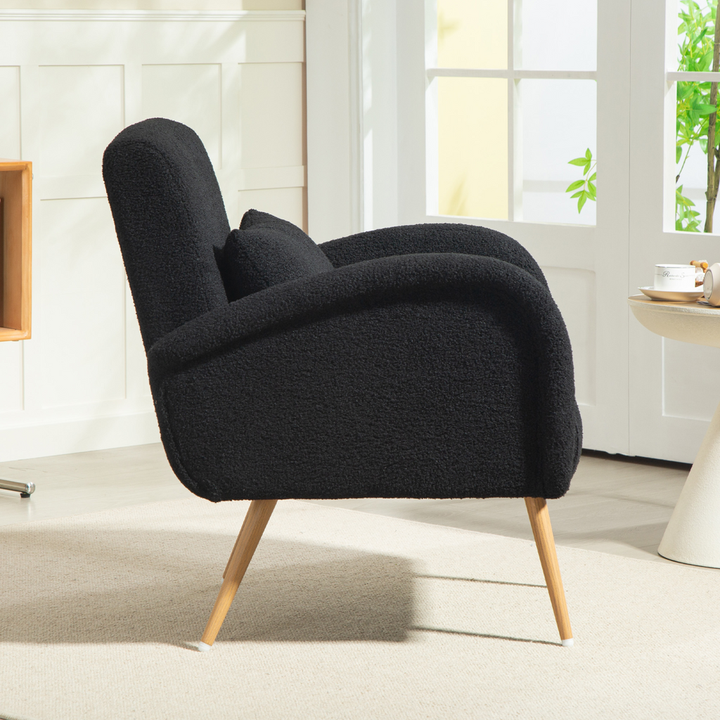 HOMCOM Teddy Fleece Upholstered Accent Chair with Metal Legs, Black