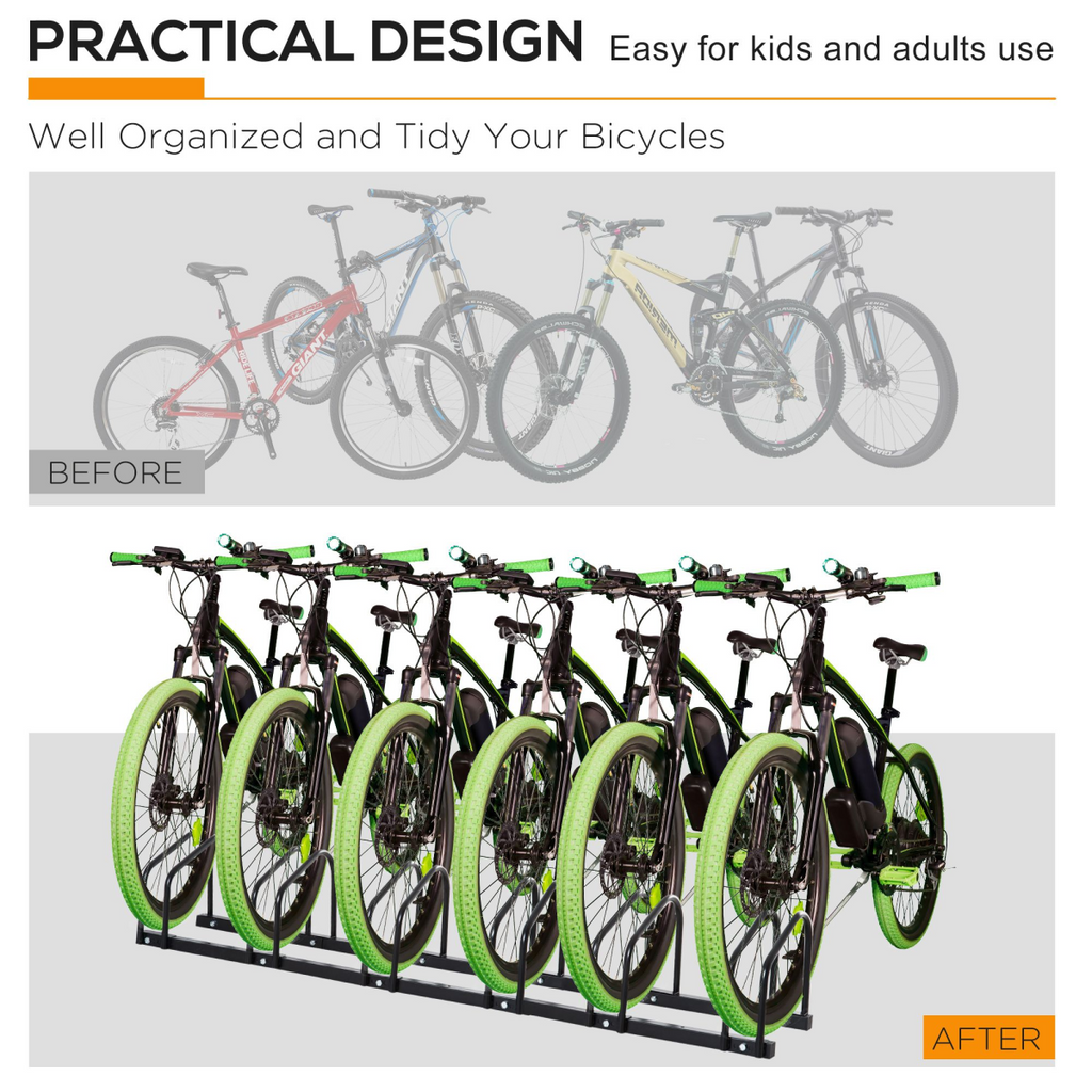 6 Bike Parking Rack Locking Storage Stand Holder Floor Wall Mount Black HOMCOM