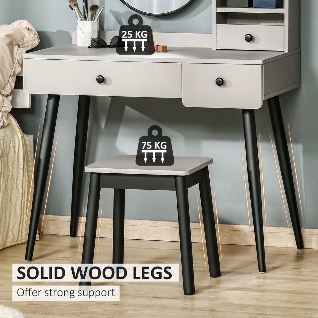 Dressing Table Set with 3 Drawers, Storage shelves and Stool, Grey