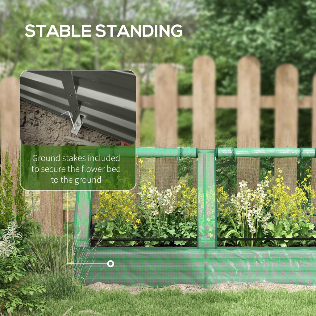 Outsunny Raised Garden Bed Planter Box with Greenhouse, Green and Dark Grey