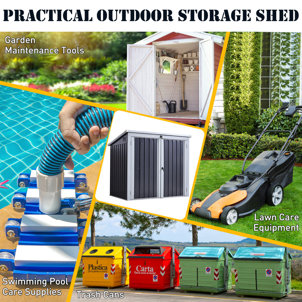 Steel Garden Storage Shed Double Door & Lid Dustbin Rubbish Cover 2 Trash Can