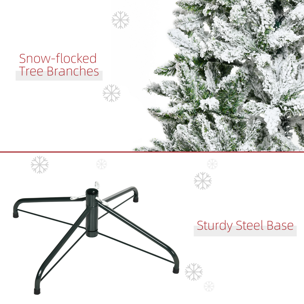 6ft Snow Flocked Artificial Christmas Tree w/ Realistic Branch Tips HOMCOM