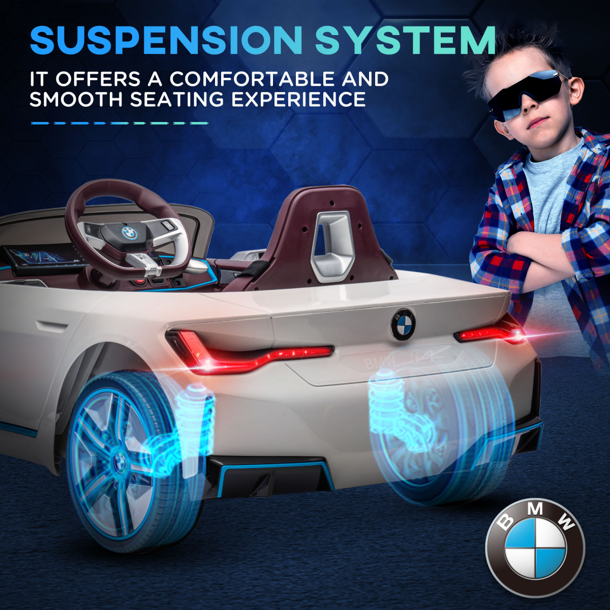 BMW i4 Licensed 12V Kids Electric Ride-On with Portable Battery - White