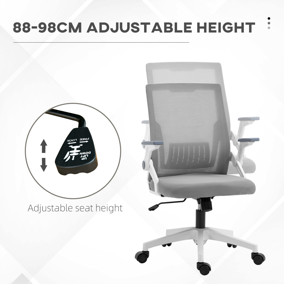 Vinsetto Mesh Office Chair for Home with Lumbar Support, Flip-up Arm, Wheels