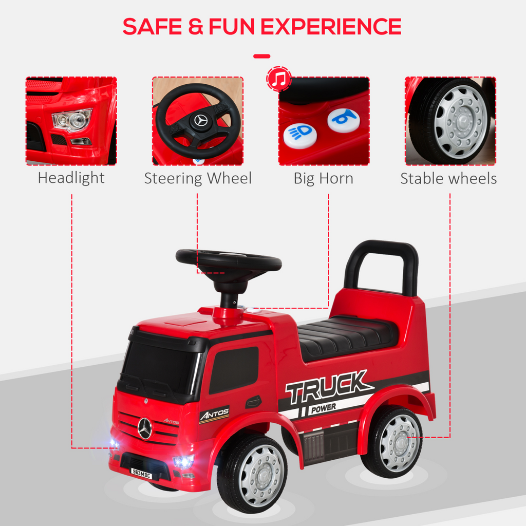 3-in-1 Ride On Car Kids Mercedes Truck Storage for 12 - 36 Months Red