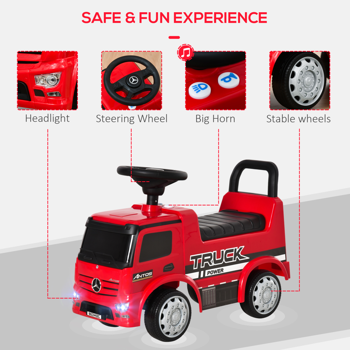 3-in-1 Ride On Car Kids Mercedes Truck Storage for 12 - 36 Months Red